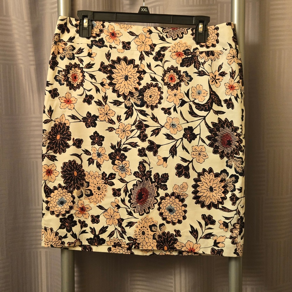 LOFT Outlet Floral Pencil Skirt Cream Black Peach Cotton Lined Size 6